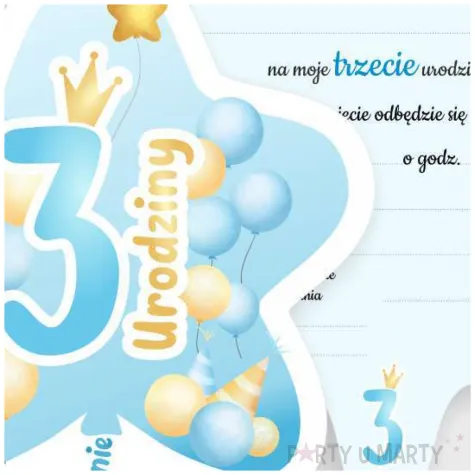 zaproszenie gwiazdeczka 3 urodziny baloniki niebieski 10 4x13 2 cm 1 szt