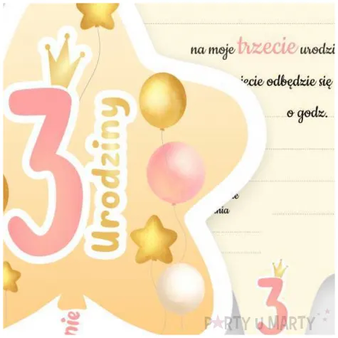 zaproszenie gwiazdeczka 3 urodziny baloniki rozowy 10 4x13 2 cm 1 szt