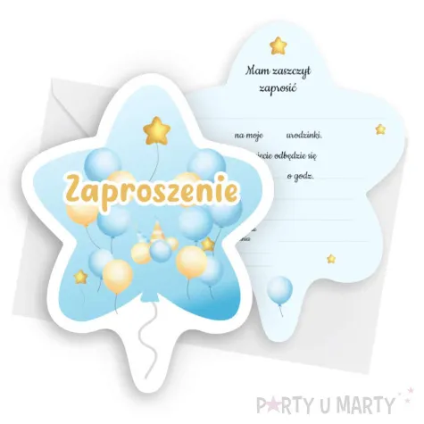 zaproszenie gwiazdeczka urodziny baloniki niebieski 10 4x13 2 cm 1 szt