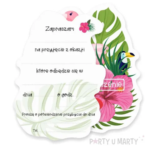 zaproszenie hawaje aloha flaming i tukan 10x14 5 cm 1 szt