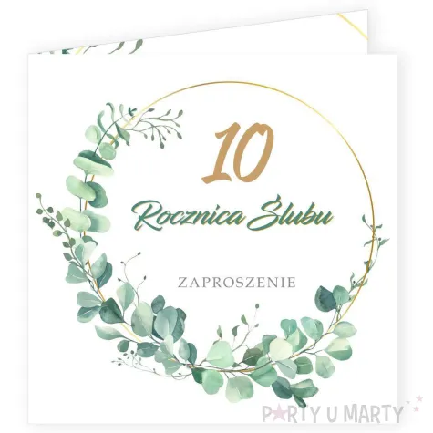 zaproszenie na 10 rocznice slubu jubileusz gody eukaliptus beauty biale z koperta 15 cm 1 szt
