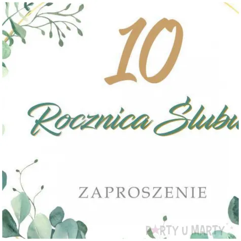 zaproszenie na 10 rocznice slubu jubileusz gody eukaliptus beauty biale z koperta 15 cm 1 szt