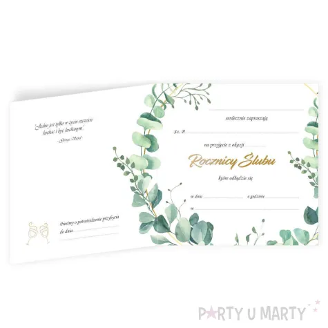 zaproszenie na 25 rocznice slubu srebrne gody eukaliptus beauty biale z koperta 15 cm 1 szt