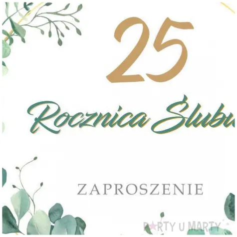 zaproszenie na 25 rocznice slubu srebrne gody eukaliptus beauty biale z koperta 15 cm 1 szt