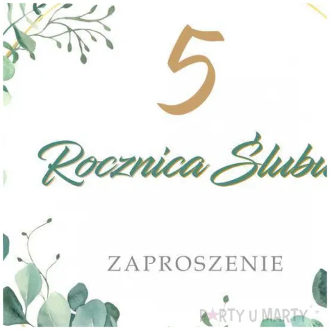zaproszenie na 5 rocznice slubu jubileusz gody eukaliptus beauty biale z koperta 15 cm 1 szt
