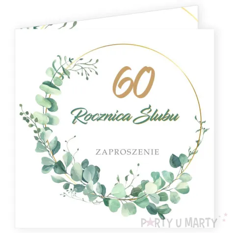 zaproszenie na 60 rocznice slubu diamentowe gody eukaliptus beauty biale z koperta 15 cm 1 szt