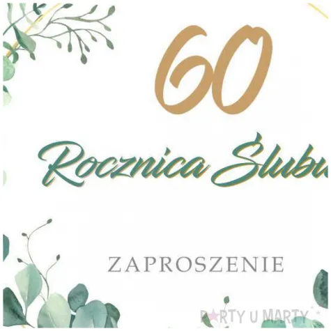 zaproszenie na 60 rocznice slubu diamentowe gody eukaliptus beauty biale z koperta 15 cm 1 szt