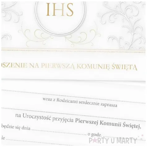zaproszenie na komunie biale galazki i zlote ihs ab card 17x9 4 cm 10 szt