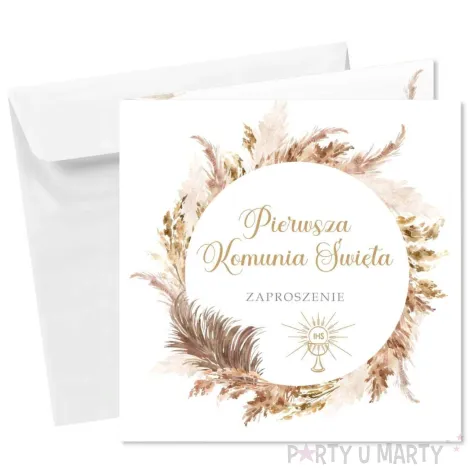 zaproszenie na komunie boho pierwsza komunia swieta 15x15 cm 1 szt