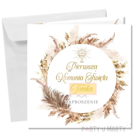 zaproszenie na pierwsza komunie swieta boho personalizowane z imieniem koperta x1
