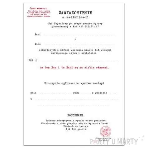 zawiadomienie z koperta slub 1 szt