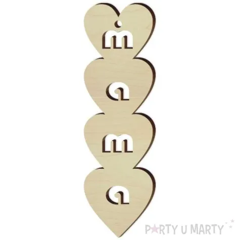 zawieszka drewniana 4 serca mama 34x115 mm