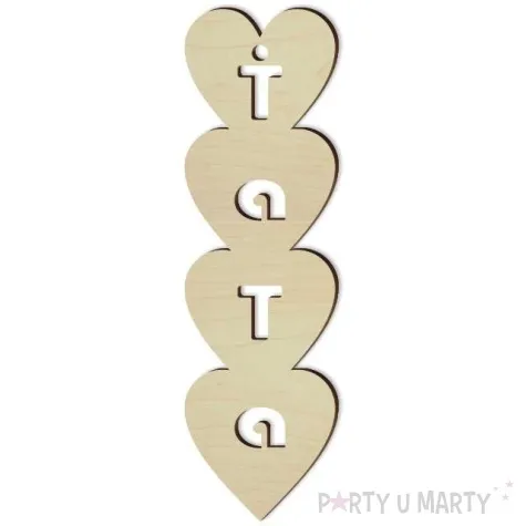 zawieszka drewniana 4 serca tata 34x115 mm