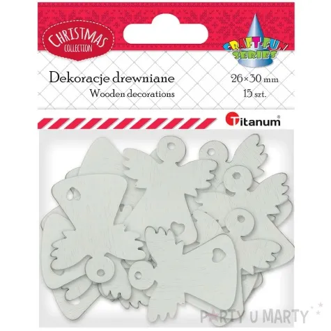 zawieszka drewniana aniolki z sercem titanum 25x29 mm 15 szt