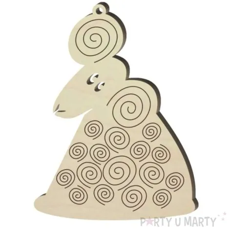 zawieszka drewniana baranek zakrecony 70x93 mm