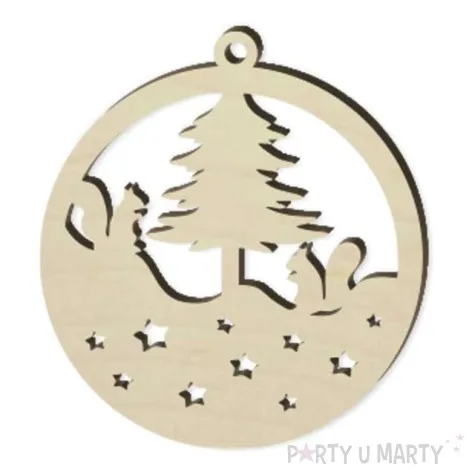 zawieszka drewniana bombka choinka w lesie 70 x 76 mm