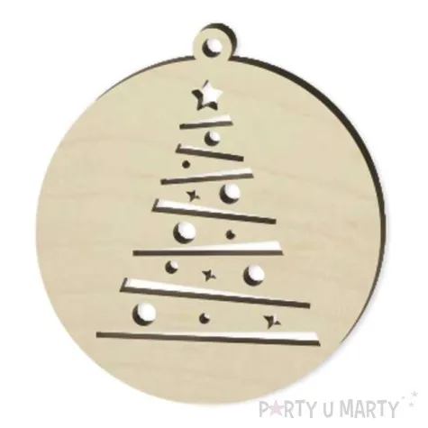 zawieszka drewniana bombka choinka w paski 70 x 76 mm