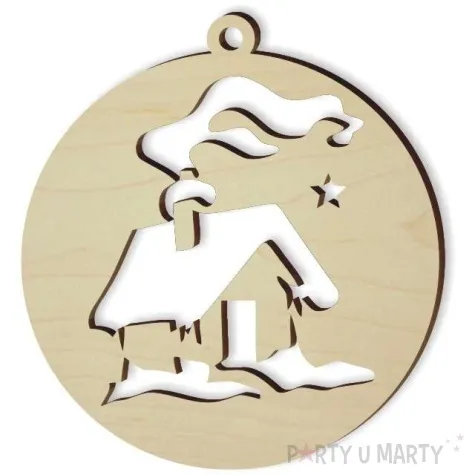 zawieszka drewniana bombka domek ze sniegiem 70 x 70 mm 10 szt