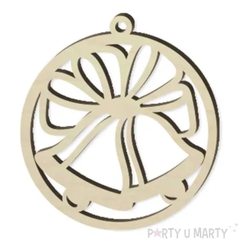 zawieszka drewniana bombka dzwonki z kokarda 70 x 76 mm