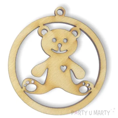 zawieszka drewniana bombka misiu 70 x 70 mm