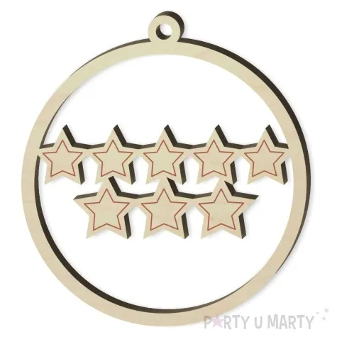 zawieszka drewniana bombka osiem gwiazdek kontur 70 x 76 mm