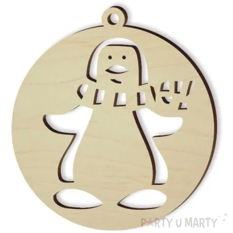 zawieszka drewniana bombka pingwin 70 x 70 mm