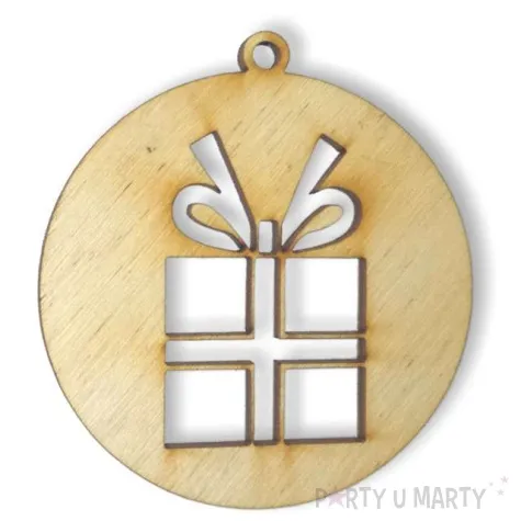 zawieszka drewniana bombka prezent 70 x 70 mm