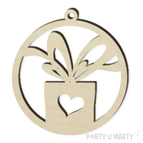 zawieszka drewniana bombka prezent z kokarda 70 x 76 mm