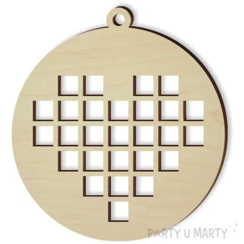 zawieszka drewniana bombka serce pixelowe 70 x 70 mm
