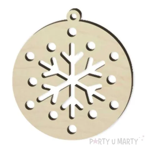 zawieszka drewniana bombka sniezka z platkami 70 x 76 mm