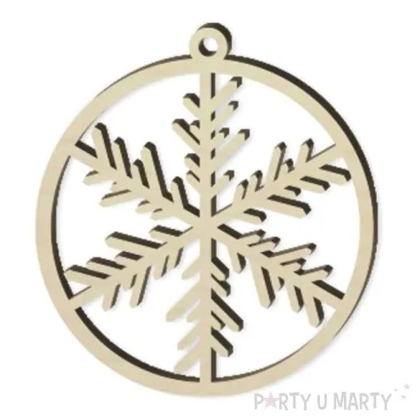 zawieszka drewniana bombka sniezynka cienka 70 x 76 mm