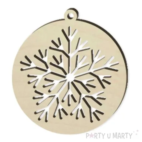 zawieszka drewniana bombka sniezynka pelna 70 x 76 mm