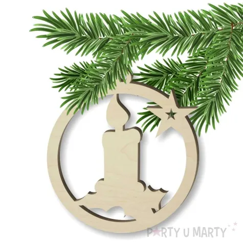 zawieszka drewniana bombka swieczka 76 x 70 mm