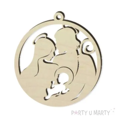 zawieszka drewniana bombka swieta rodzina 70 x 76 mm