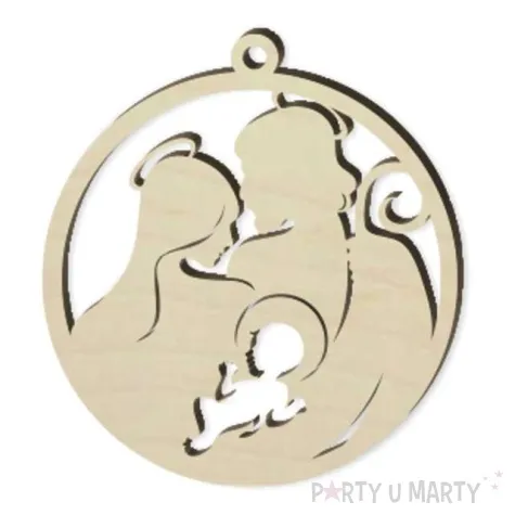 zawieszka drewniana bombka swieta rodzina 70 x 76 mm