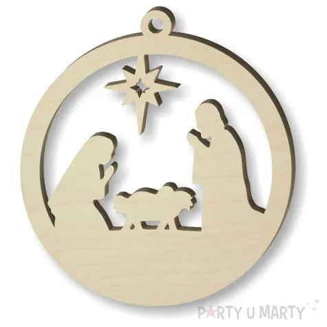 zawieszka drewniana bombka szopka 70 x 76 mm