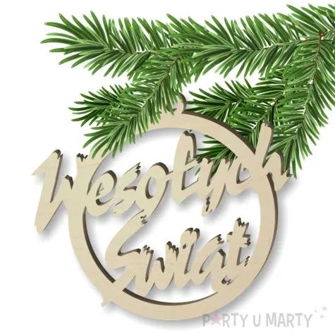 zawieszka drewniana bombka wesolych swiat 83 x 82 mm