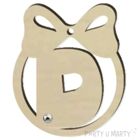 zawieszka drewniana bombka z literka d i perelka 65 x 75 mm