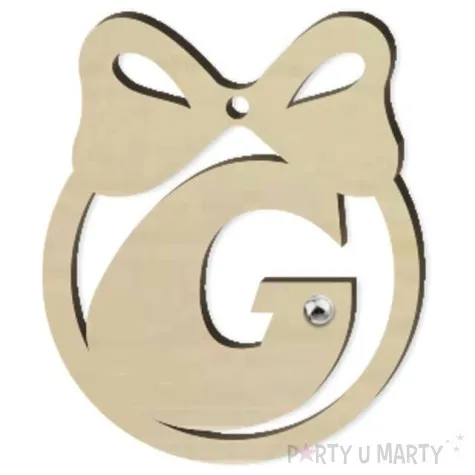 zawieszka drewniana bombka z literka g i perelka 65 x 75 mm