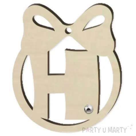 zawieszka drewniana bombka z literka h i perelka 65 x 75 mm