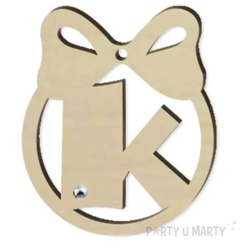 zawieszka drewniana bombka z literka k i perelka 65 x 75 mm