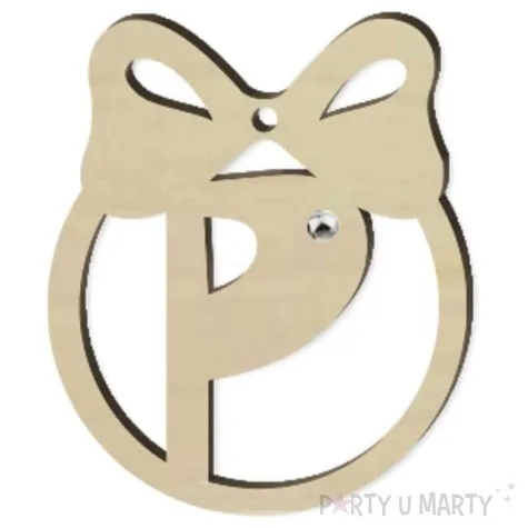 zawieszka drewniana bombka z literka p i perelka 65 x 75 mm