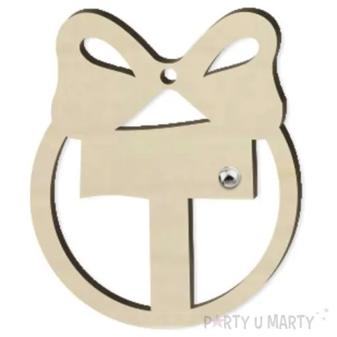 zawieszka drewniana bombka z literka t i perelka 65 x 75 mm