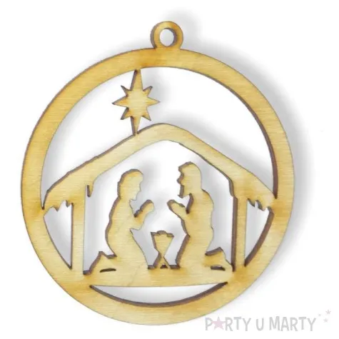 zawieszka drewniana bombka z szopka 70 x 71 mm 10 szt