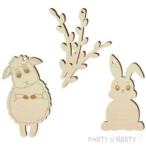 zawieszka drewniana do malowania wielkanoc z baziami 3 szt