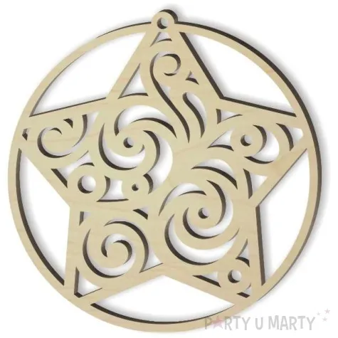 zawieszka drewniana gwiazda swirl 80 x 83 mm