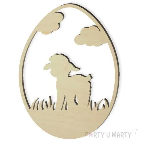 zawieszka drewniana jajko baranek na trawce