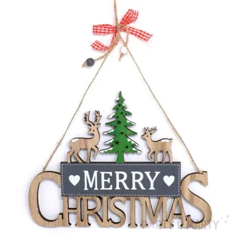 zawieszka drewniana jelonki pod choinka guirca 23 cm