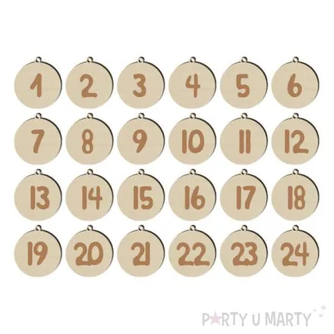 zawieszka drewniana kalendarz adwentowy bombki 45 mm 24 szt