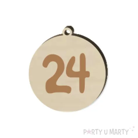 zawieszka drewniana kalendarz adwentowy bombki 45 mm 24 szt